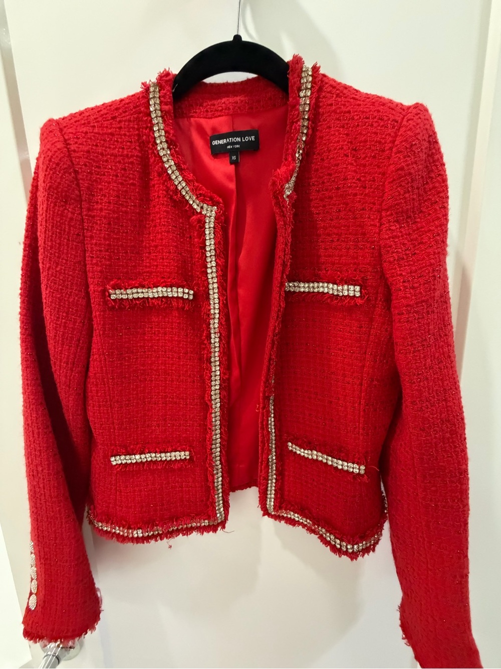 Generation Love Red Tweed Crystal-Trim Jacket